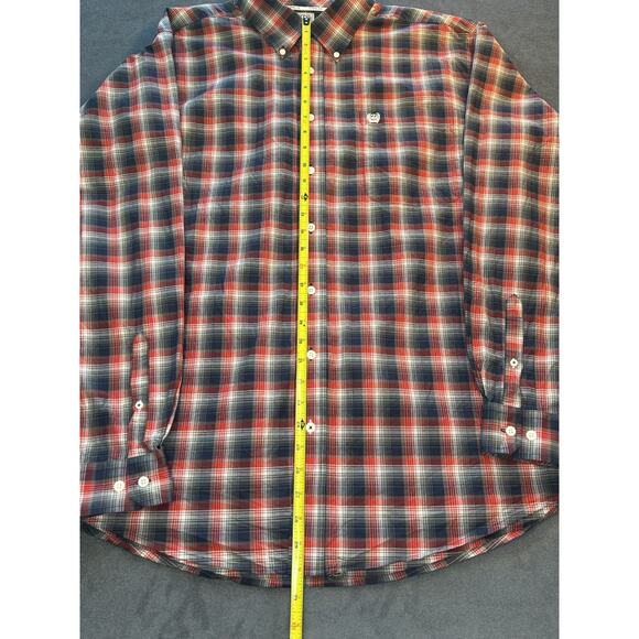 Cinch Western Mens Button Up Shirt LG Red/Blue Plaid - Picture 4 of 7